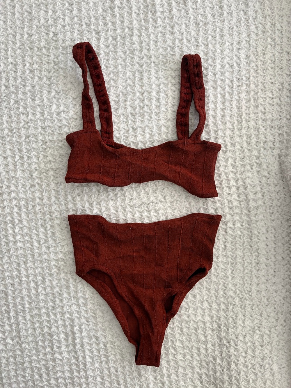 Hunza G Ribbed Two-Piece Bikini in Deep Rust - Picture 2 of 3